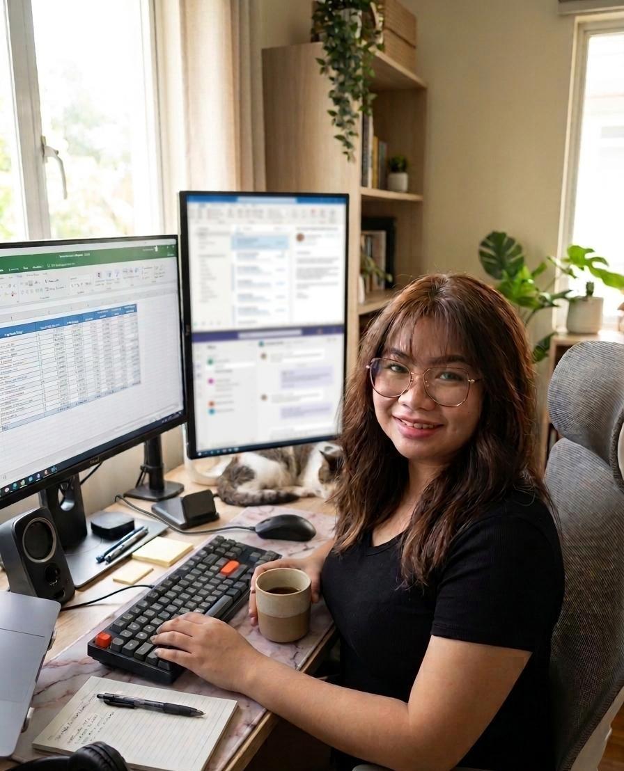 Sherry Lou Manlogon at her home workstation